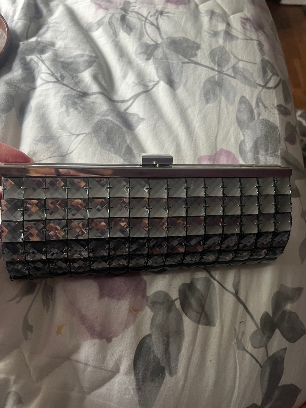 Silver Crystal-Embellished Evening Clutch
